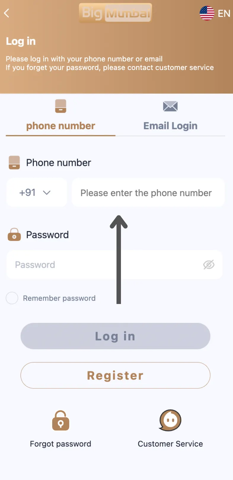 Big Mumbai password login screen